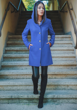 Women's coat in blue with a hood 12106-404