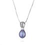 Silver necklace with natural black pearl and zirons SP0362B Swan