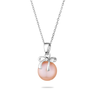 Silver necklace with natural pink pearl and ribbon LA875NP Swan