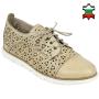 Women's beige leather shoes with flowers perforation
