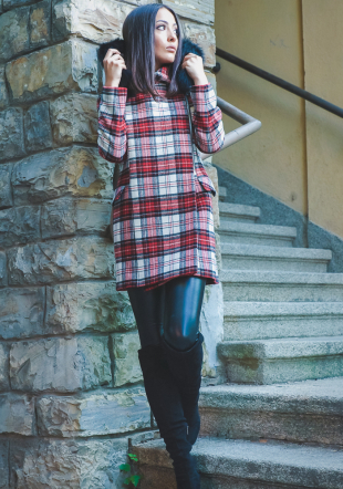 Women's Scottish plaid winter coat with hood 12103-193