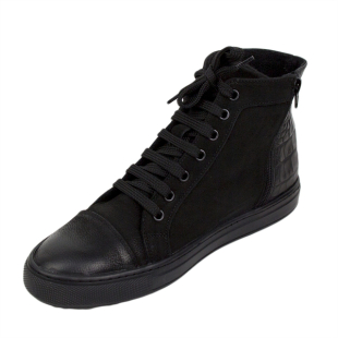 Men's black nubuck leather trainers with warm lining 20672