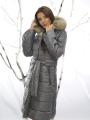 Women's long black jacket with natural collar 11917L-P3