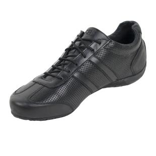 Men's black leather trainers with perforation