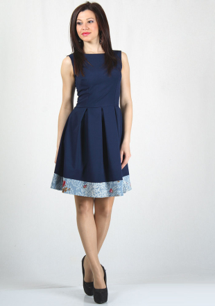 Rochie elegantă albastră cu imprimeu floral la bază RUMENA