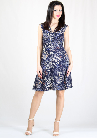 Flowers print chiffon dress with tucks on V-neck RUMENA