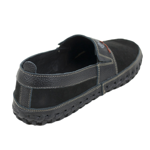 Men's black nubuck leather loafers with elastics and perforation