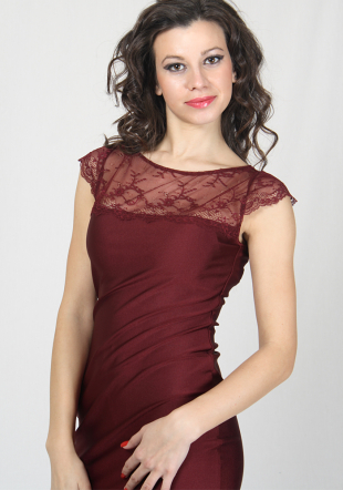 Bordeaux Dress with Gentle Lace 22554 RUMENA