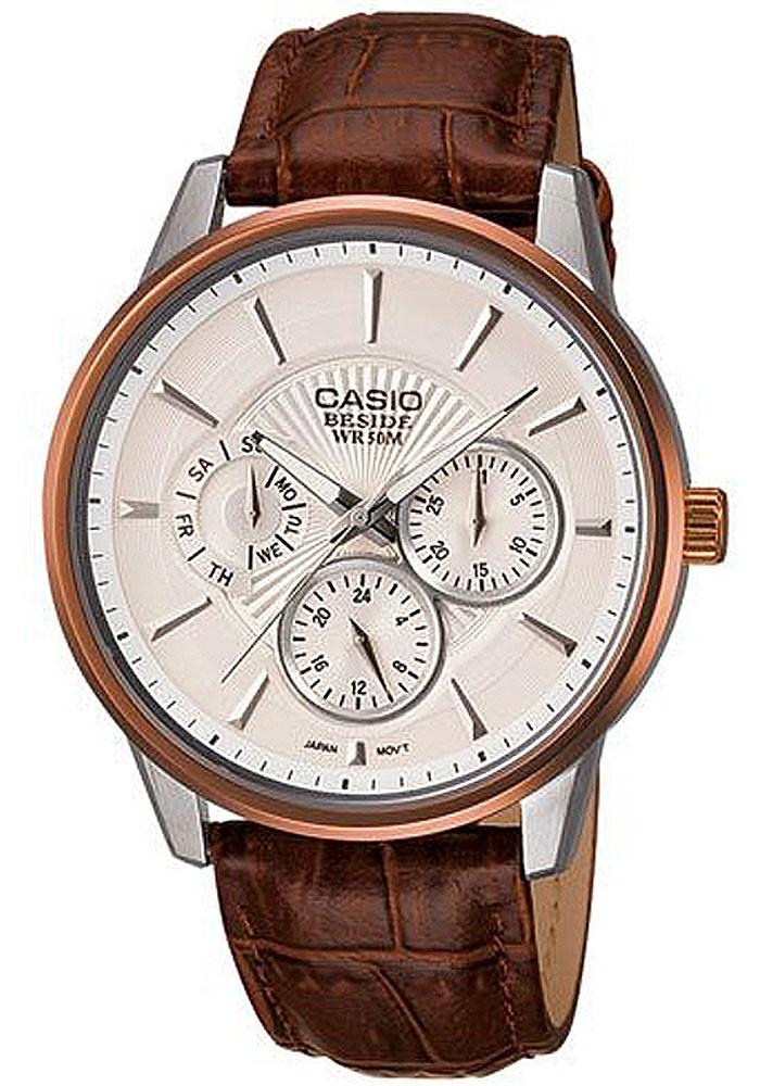 Men s watch Casio BEM 302L 7AV BESIDE Leather strap mens watches bg look