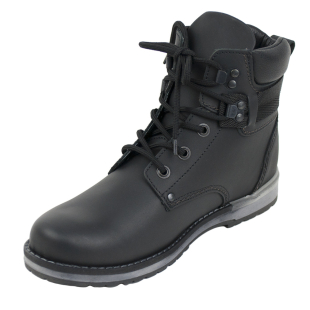 Men's black leather boots with ties and warm lining