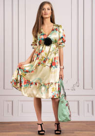 Women's long dress in floral pattern with gathered sleeves Avangard