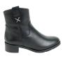 Women's black leather boots with zipper and decoration
