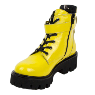 Women's yellow patent leather boots 20339