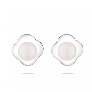 Silver flower earrings with white freshwater pearl GE014W Swan