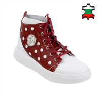 Adidași de damă din piele naturală în alb și roșu 21229