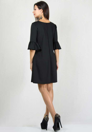 Rochie negră cu volane decorative RUMENA
