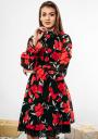 Evening dress of large red flowers with lining and belt  Avangard