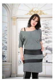 Women's asymmetric tunic in fine pipit fabric and black decorative bands  Avangard