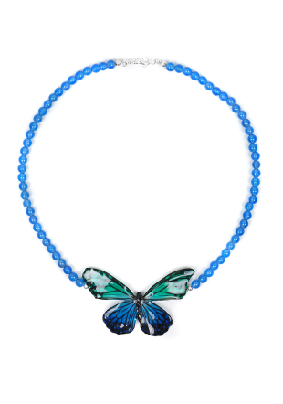 Колие със син ахат и естествена пеперуда Dannyra Jewels