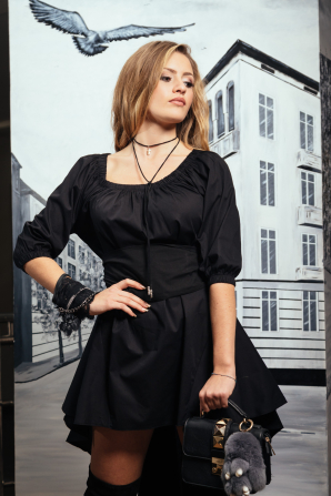 Women's shirt-tunic in black with wide belt Avangard