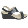 Women's black leather sandals with patent leather croco