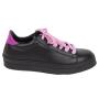 Women's black leather trainers with pink ties 34178