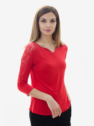 Red blouse with lace on sleeve 81836-670