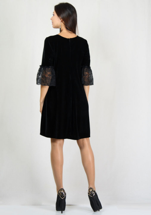 Blacke velvet wide cut dress with lace frilled sleeves BF RUMENA
