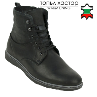 Men's black leather boots 32706