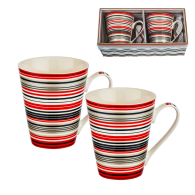 2 Coffee/Tea Mugs Set With Colored Stripes New Wish