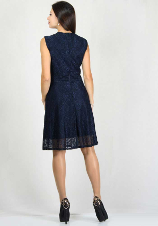 Rochie bleumarin cu dantelă florală RUMENA