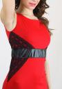 Red dress with lesther and lace elements RUMENA
