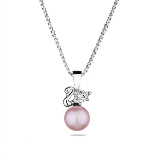 Silver necklace with natural pink pearl and zircon CAA088NR Swan