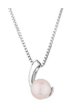Women's silver necklace with white pearl SP0002AW