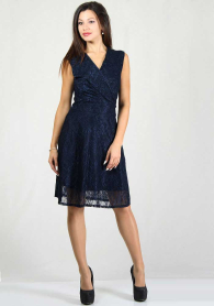 Blue lace dress with V-neck RUMENA