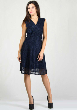 Rochie bleumarin cu dantelă florală RUMENA