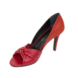Women's elegant shoes made of genuine leather in red with decorative weave 21240