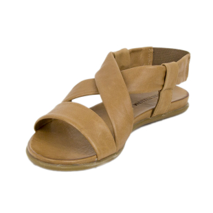 Women's beige leather sandals with elastic 19242