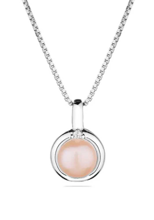 Women's Silver Oval Pink Pearl Necklace SP0253P