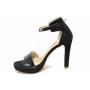 Women's high-heeled sandals with closed heel made of natural suede and lacquer in black color with anatomical insole 21265