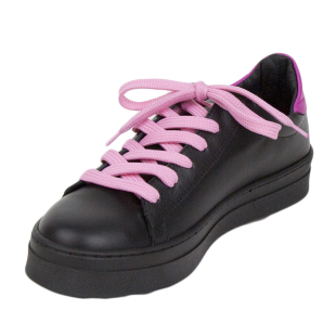Women's black leather trainers with pink ties 34178