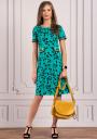 Ladies elegant turquoise dress with black flowers Avangard