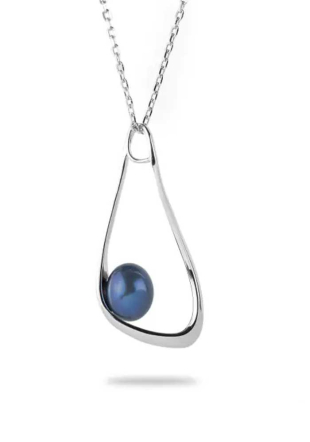Women's Silver Necklace with Black Pearl and Custom Pendant CA557NB