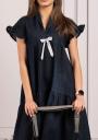 Women's long dress blue denim cut with satin ribbon Avangard