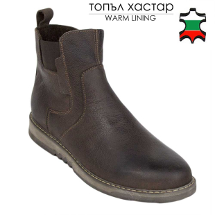Мъжки боти от естествена кожа в кафяво с топъл хастар 20512