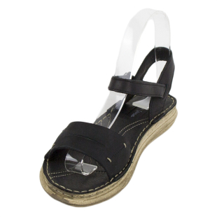 Women's black leather sandals 33748