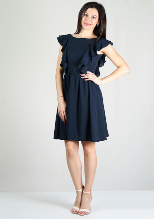 Rochie bleumarin cu volane decorative RUMENA