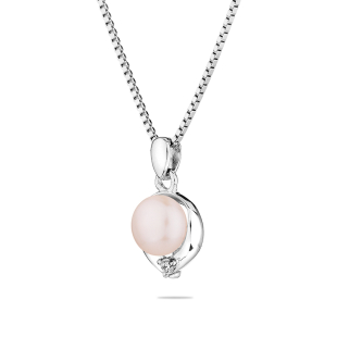 Сребърно колие с цирокиний и сладководна бяла перла IP0572W Swan