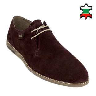 Men's burgundy suede leather shoes 33170