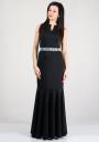 Evening black long dress with beads embellished belt BF RUMENA